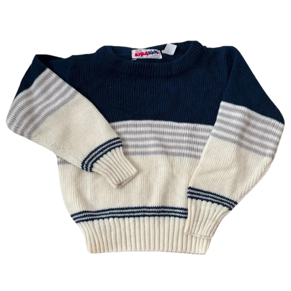 Vintage Kids Just 4 Kids Navy Striped Preppy Crewneck Sweater Size 5/6